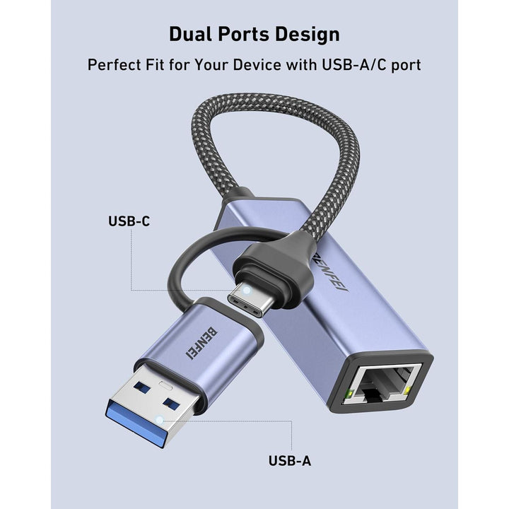USB-A/USB-C to Gigabit Ethernet RJ45 Adapter - Just Closeouts Canada Inc.