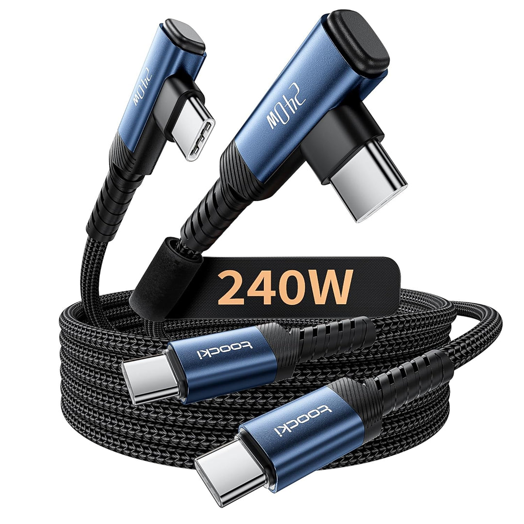 USB C Cable 240W [2 - Pack 6.6ft],Right Angle Fast Charging Cord PD3.1 Type C Cable Fast Charge for iPhone 16/15 Pro Max Plus, MacBook Pro/Air, iPad Pro, Samsung Galaxy S24 Ultra/S24/S23/S22 - Just Closeouts Canada Inc.