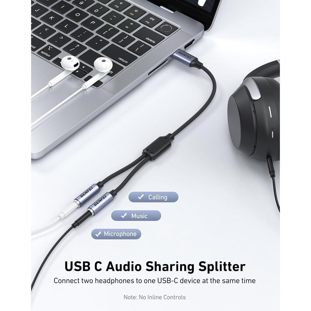 USB C to Dual 3.5mm Audio Splitter, Headphone Adapter for 2 People to Share Music & Movies, Compatible with iPhone 16/15 Pro Max/Pro/Plus, Samsung GalaxyS23/S22, iPad Pro, MacBook, Pixel & More - Just Closeouts Canada Inc.000433grey