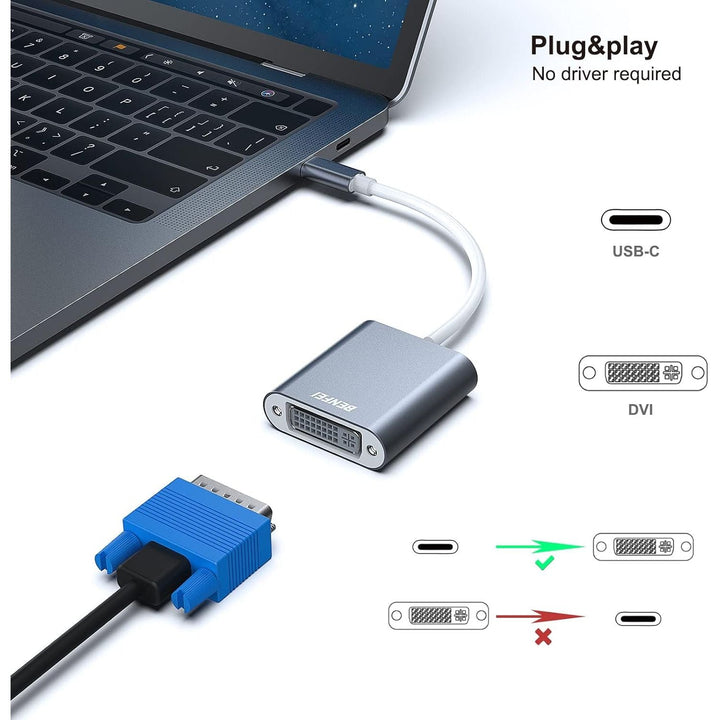 USB C to DVI Adapter, Type-C to DVI Adapter [Thunderbolt 3/4 Compatible] with iPhone 15 Pro/Max, MacBook Pro/Air 2023, iPad Pro, iMac, S23, XPS 17, Surface Book 3 and More - Grey - Just Closeouts Canada Inc.000164grey