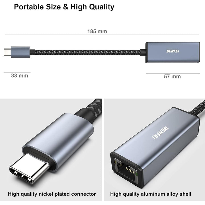 USB-C to Ethernet Adapter, USB Type-C (Thunderbolt 3/4) to RJ45 Gigabit Ethernet LAN Network Adapter Compatible with iPhone 15 Pro/Max, MacBook Pro/Air 2023, iPad Pro,iMac, S23, XPS 17 and More - Just Closeouts Canada Inc.000269grey