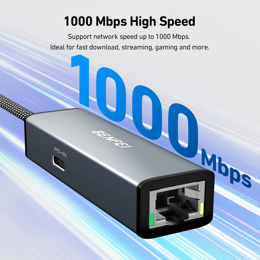 USB-C to Ethernet Gigabit Adapter with 100W Power Delivery, Thunderbolt 3/4 to RJ45 Ethernet LAN Network Adapter Compatible with iPhone 15 Pro/Max, MacBook Pro/Air 2023, iPad Pro, iMac - Just Closeouts Canada Inc.000362grey