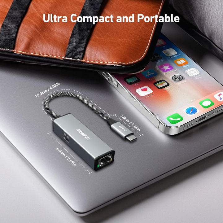 USB-C to Ethernet Gigabit Adapter with 100W Power Delivery, Thunderbolt 3/4 to RJ45 Ethernet LAN Network Adapter Compatible with iPhone 15 Pro/Max, MacBook Pro/Air 2023, iPad Pro, iMac - Just Closeouts Canada Inc.000362grey