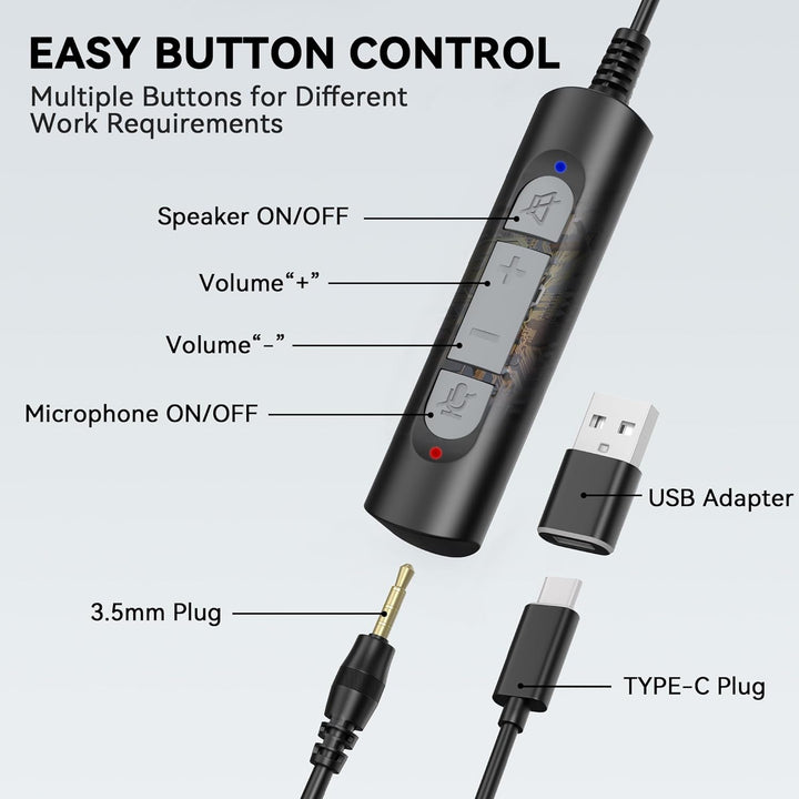 USB - C/USB - A Headset with Noise Cancelling Microphone - Wired Computer On - Ear Office Headphones All - Day Comfort for PC, Laptop, Tablet, Home, Work, Video Meeting, Online Classes, Zoom, Skype - Just Closeouts Canada Inc.