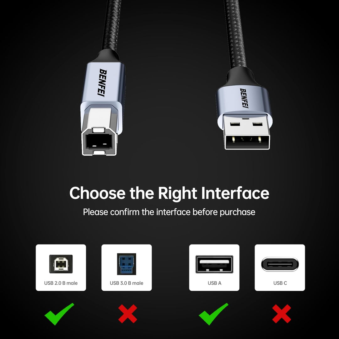 USB Printer Cable, 6.6FT/2 Meter USB A to USB B Cable for HP, Canon, Brother, Dell, Epson, Lexmark, Xerox, Grey - Just Closeouts Canada Inc.000406grey-2M