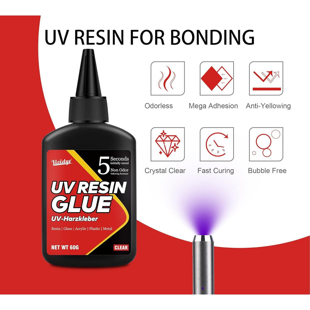 UV Resin Kit with Light - 60g UV Resin with Rechargeable 395nm Flashlight, Fast Curing in 5 Seconds, Clear UV Glue Adhesive for Bonding Plastic, Glass Repair, Acrylic, Jewelry Making, Resin, Crafts - Just Closeouts Canada Inc.