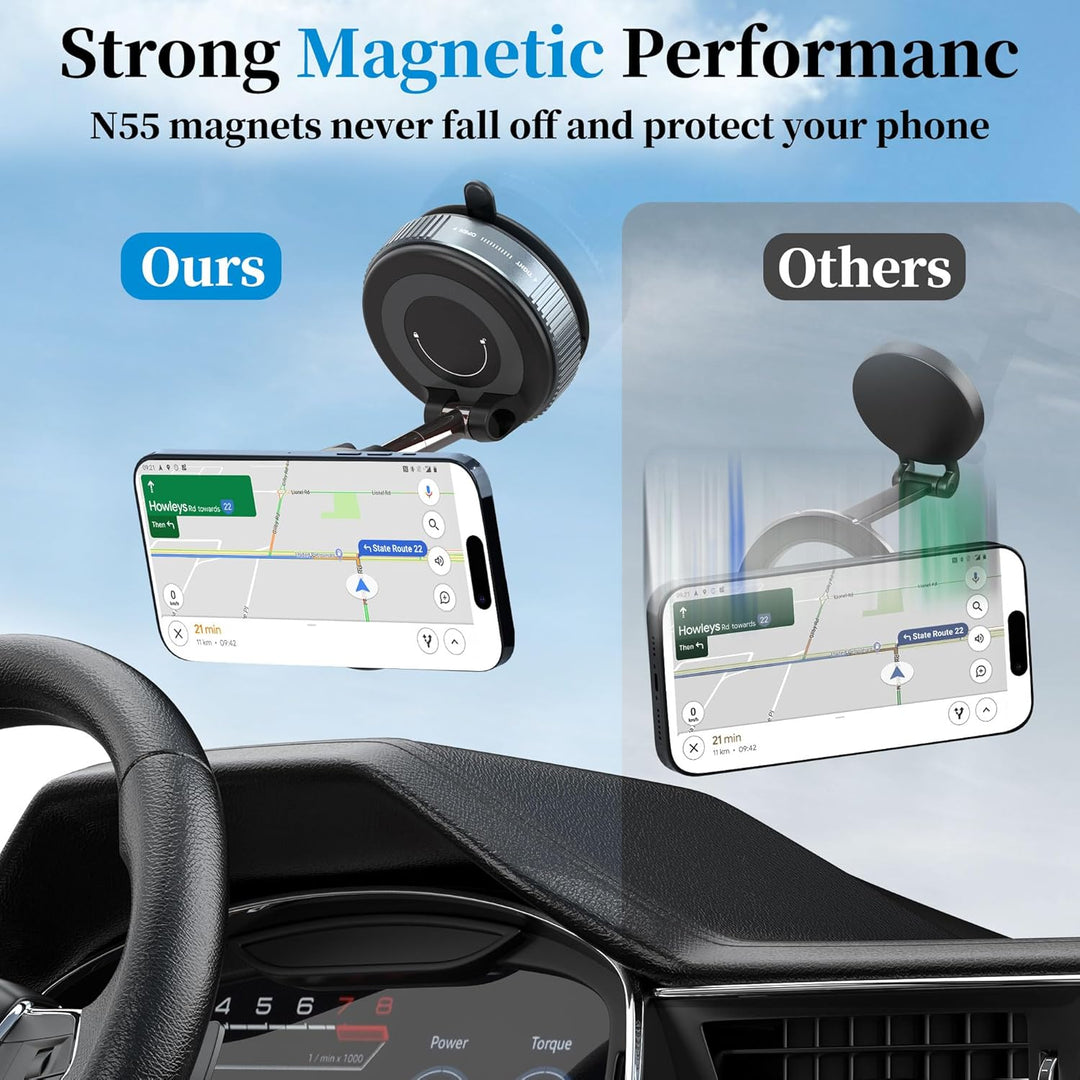 Vacuum Magnetic Car Phone Holder - Suction Cup Phone Mount 360° Rotatable Foldable Portable Strong Magnet Stand for iPhone 16/15/14/13 & Samsung in Gym, Mirror,Smooth Surface, All Vehicles - Just Closeouts Canada Inc.