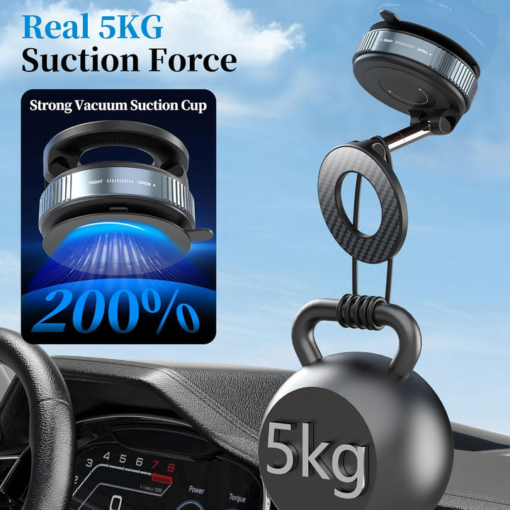 Vacuum Magnetic Car Phone Holder - Suction Cup Phone Mount 360° Rotatable Foldable Portable Strong Magnet Stand for iPhone 16/15/14/13 & Samsung in Gym, Mirror,Smooth Surface, All Vehicles - Just Closeouts Canada Inc.