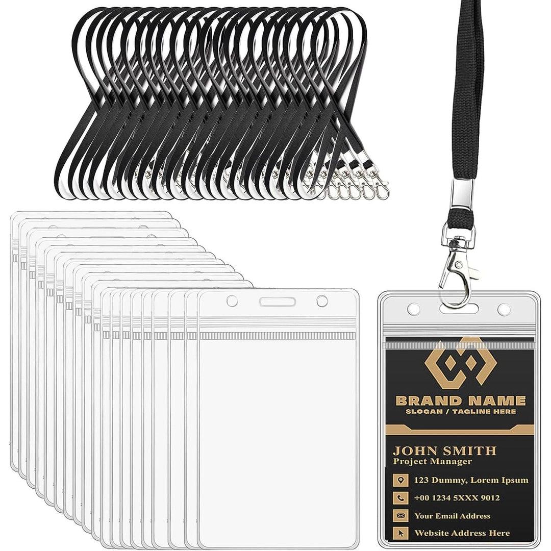 Vertical ID Badge Holders with Black Lanyards – 20 Pack - Just Closeouts Canada Inc.