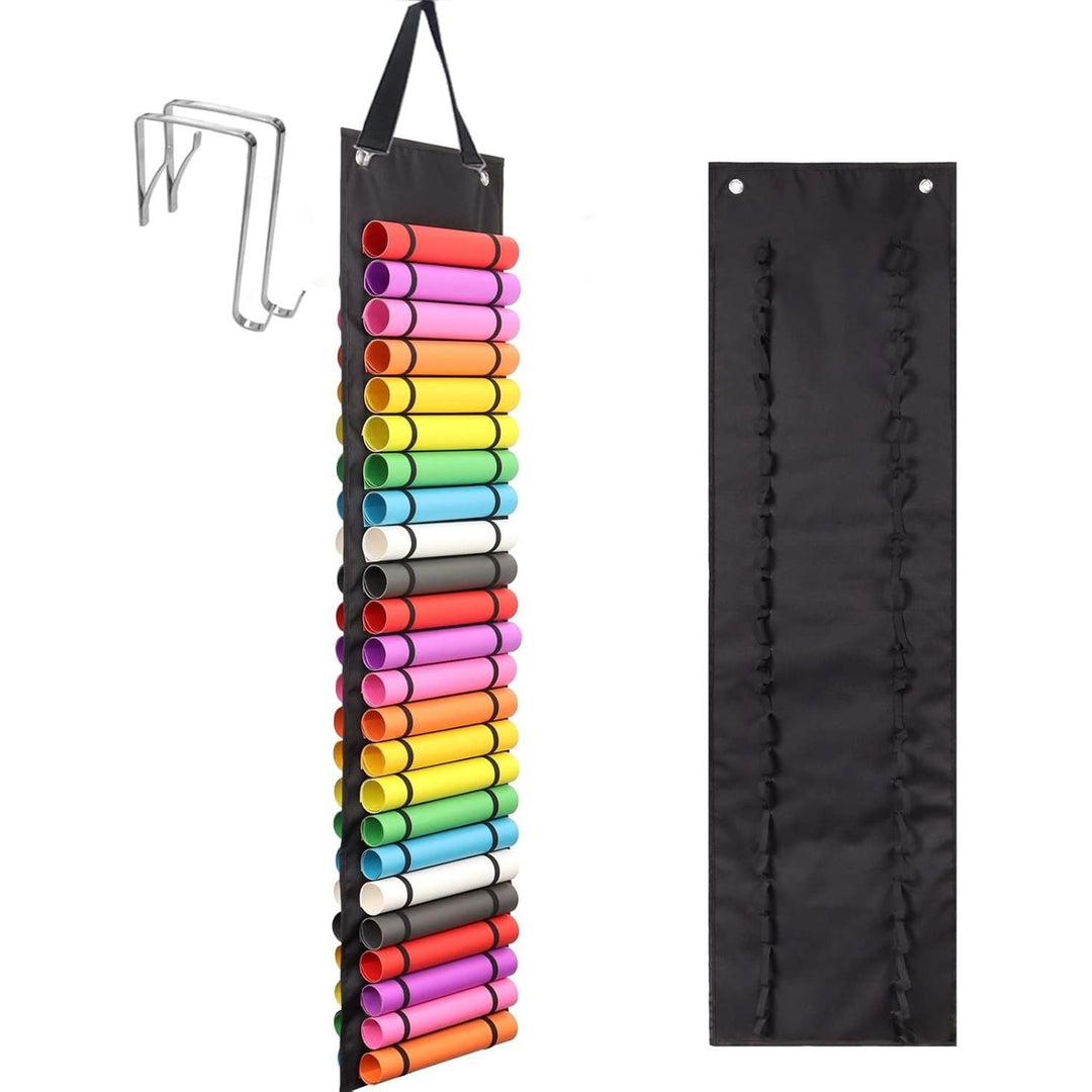 Vinyl Roll Holder with 2 Hook 48 Compartments | Adjustable Size Vinyl Roll Hanging Organizer Storage Rack Wall Mount/Over The Door for Closet, Door and Wall Mount(Black, 48) - Just Closeouts Canada Inc.X00328TUQX