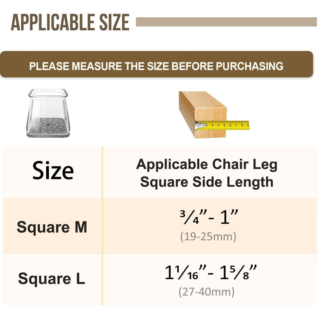 VIUME Silicone Square Chair Leg Protectors, 24PCS, Clear, 3/4" - 1" (19mm - 25mm), Protects Hardwood & Tile Floors from Scratches & Noise - Just Closeouts Canada Inc.
