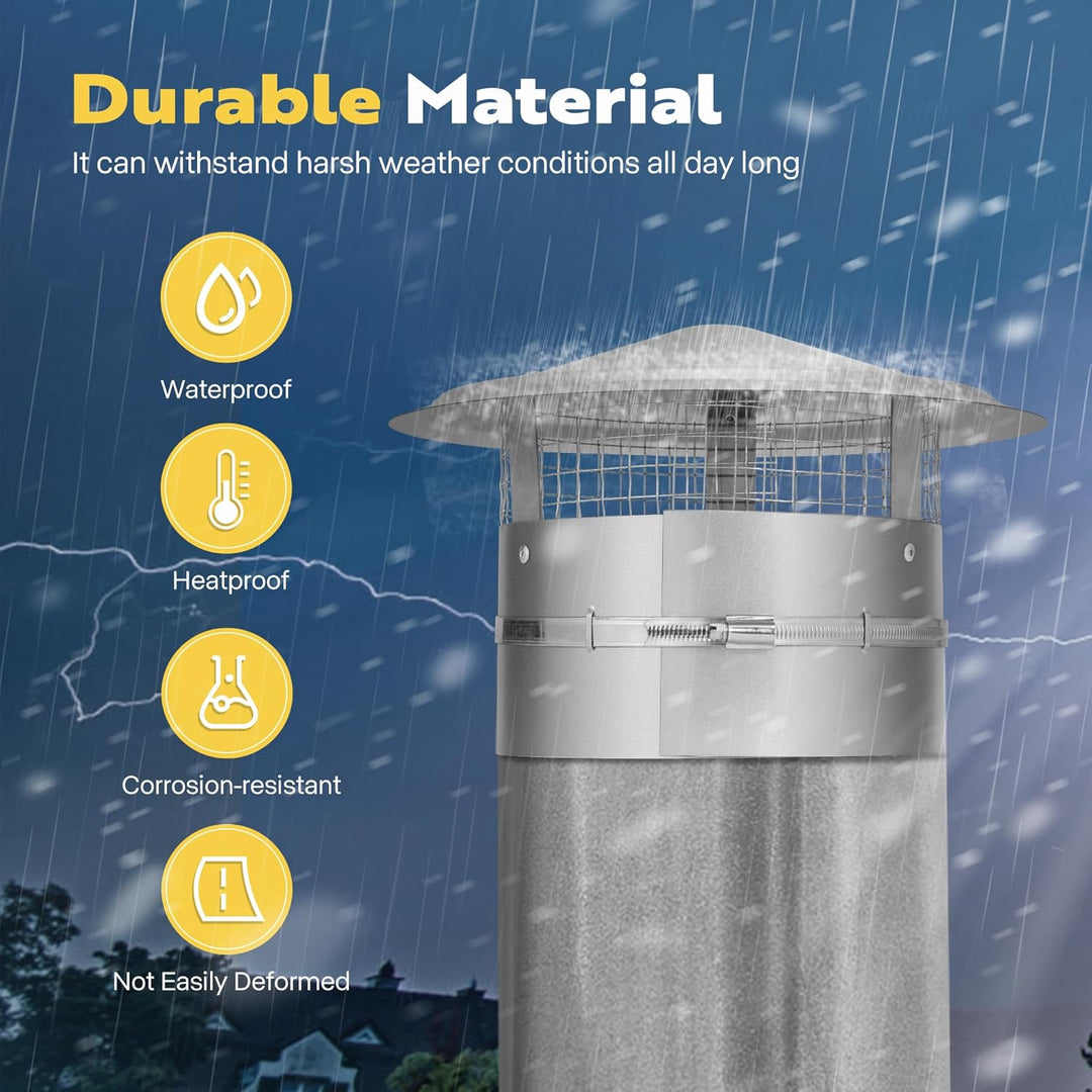 VIVOHOME 8" Cone Top Chimney Cap with Screen, Round Roof Rain Chimney Cover, Stainless Steel Fireplace Exhaust Cap, Adjustable Roof Cap for Vent - Just Closeouts Canada Inc.