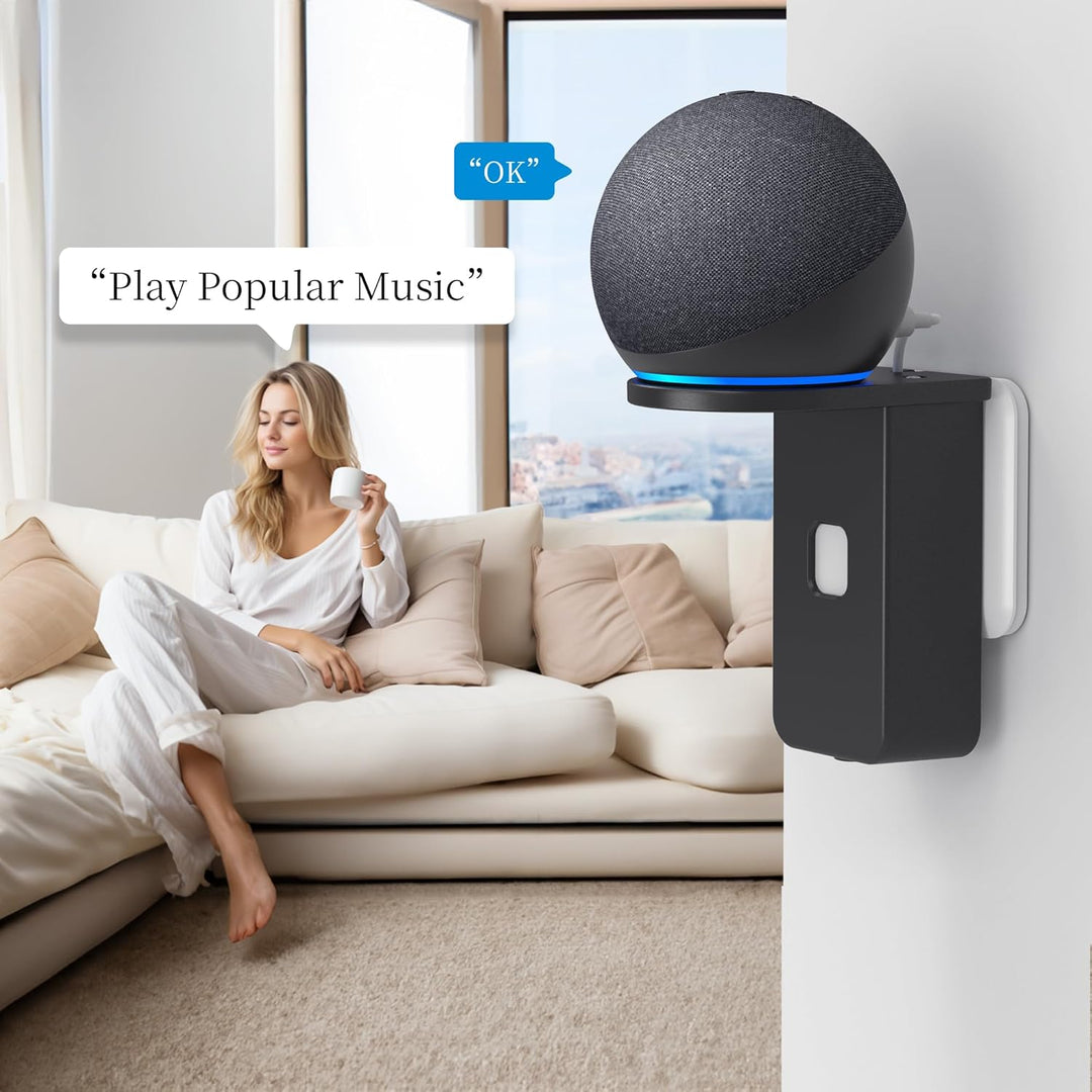 Wall Mount for Dot 5th & Dot 4th Gen & Pop & Google Nest Mini - Upgraded Alexa Dot 5th/Dot 4th Gen Outlet Holder Stand Shelf Accessories with Cable Management, No Drilling Required (Black) - Just Closeouts Canada Inc.