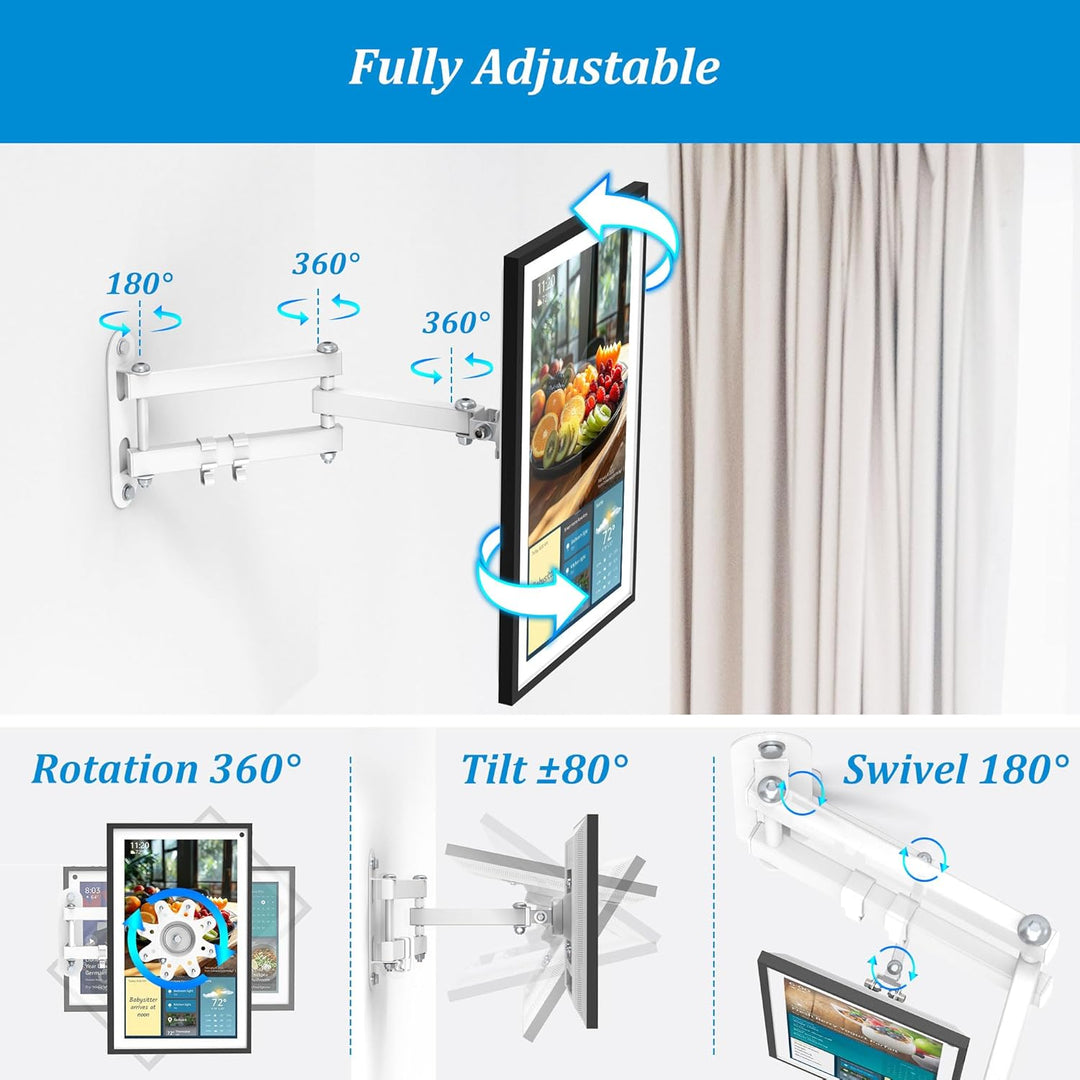 Wall Mount for Show 15 & Show 21 - Rotate Tilt Swivel Wall Stand Shelf for Show 15 & Monitors TVs 13" - 27", Metal Adjustable Mounting Bracket with Heavy Duty 17" Extension Arm (White) - Just Closeouts Canada Inc.