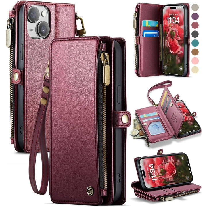 Wallet Phone Case for iPhone 14 – Wine Red - Just Closeouts Canada Inc.