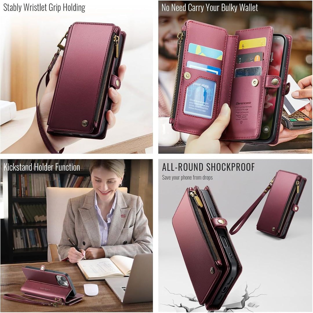 Wallet Phone Case for iPhone 14 – Wine Red - Just Closeouts Canada Inc.