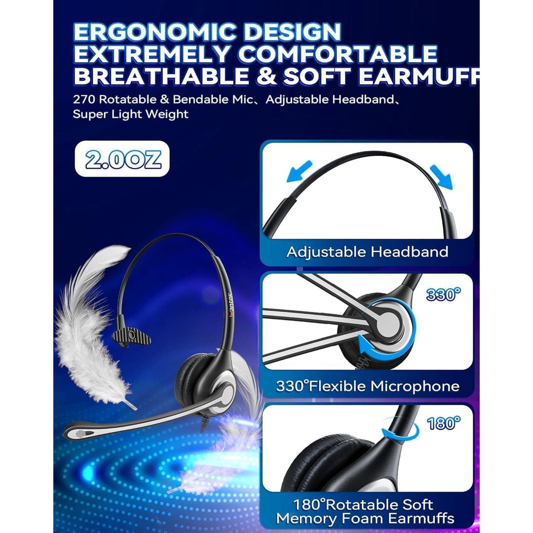 Wantek Corded Telephone Headset Mono w/Noise Canceling Mic for Avaya Aastra Allworx Adtran Alcatel Lucent AltiGen Comdial Digium Gigaset InterTel Mitel Plantronics MiVoice Landline Deskphones(F600S1) - Just Closeouts Canada Inc.