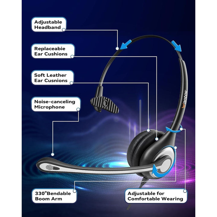 Wantek Corded Telephone Headset Mono w/Noise Canceling Mic for Avaya Aastra Allworx Adtran Alcatel Lucent AltiGen Comdial Digium Gigaset InterTel Mitel Plantronics MiVoice Landline Deskphones(F600S1) - Just Closeouts Canada Inc.