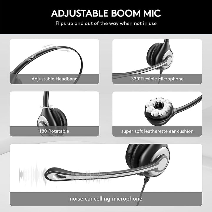 Wantek USB Headsets with Microphone for PC, Stereo Computer Headset with Mic Noise Reduction & in - line Control, 3.5mm/USB Wired Headphones, PC Headset with Mute for Zoom Skype Webinar Home Office - Just Closeouts Canada Inc.