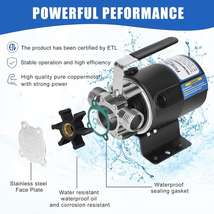 Water Pump 115V 1/10 HP 330 GPH Water Transfer Pump with 3/4 inch Ports Suction Hose and Spare Impeller Electric Water Pump Utility Pump - Black - Just Closeouts Canada Inc.