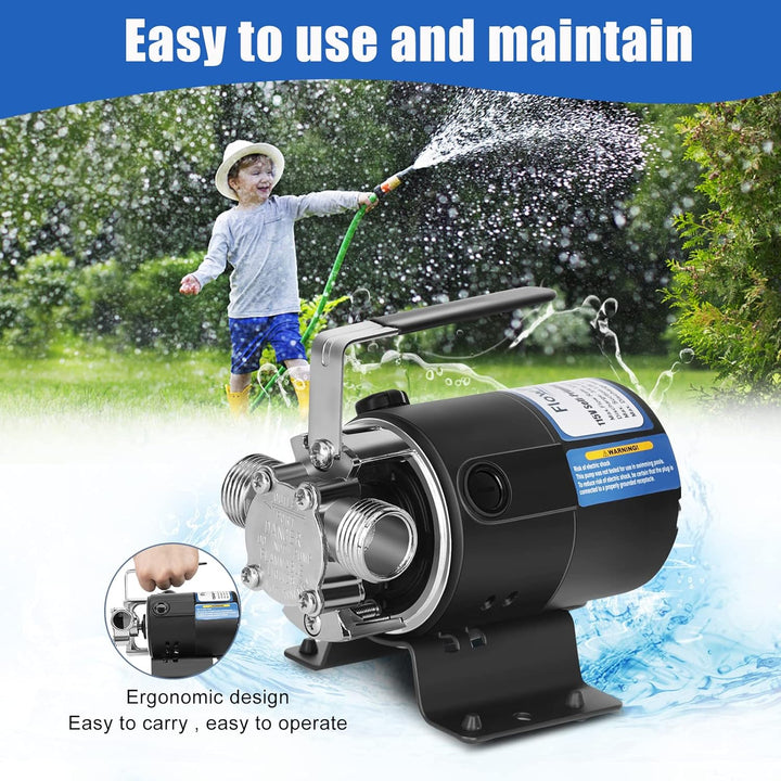 Water Pump 115V 1/10 HP 330 GPH Water Transfer Pump with 3/4 inch Ports Suction Hose and Spare Impeller Electric Water Pump Utility Pump - Black - Just Closeouts Canada Inc.