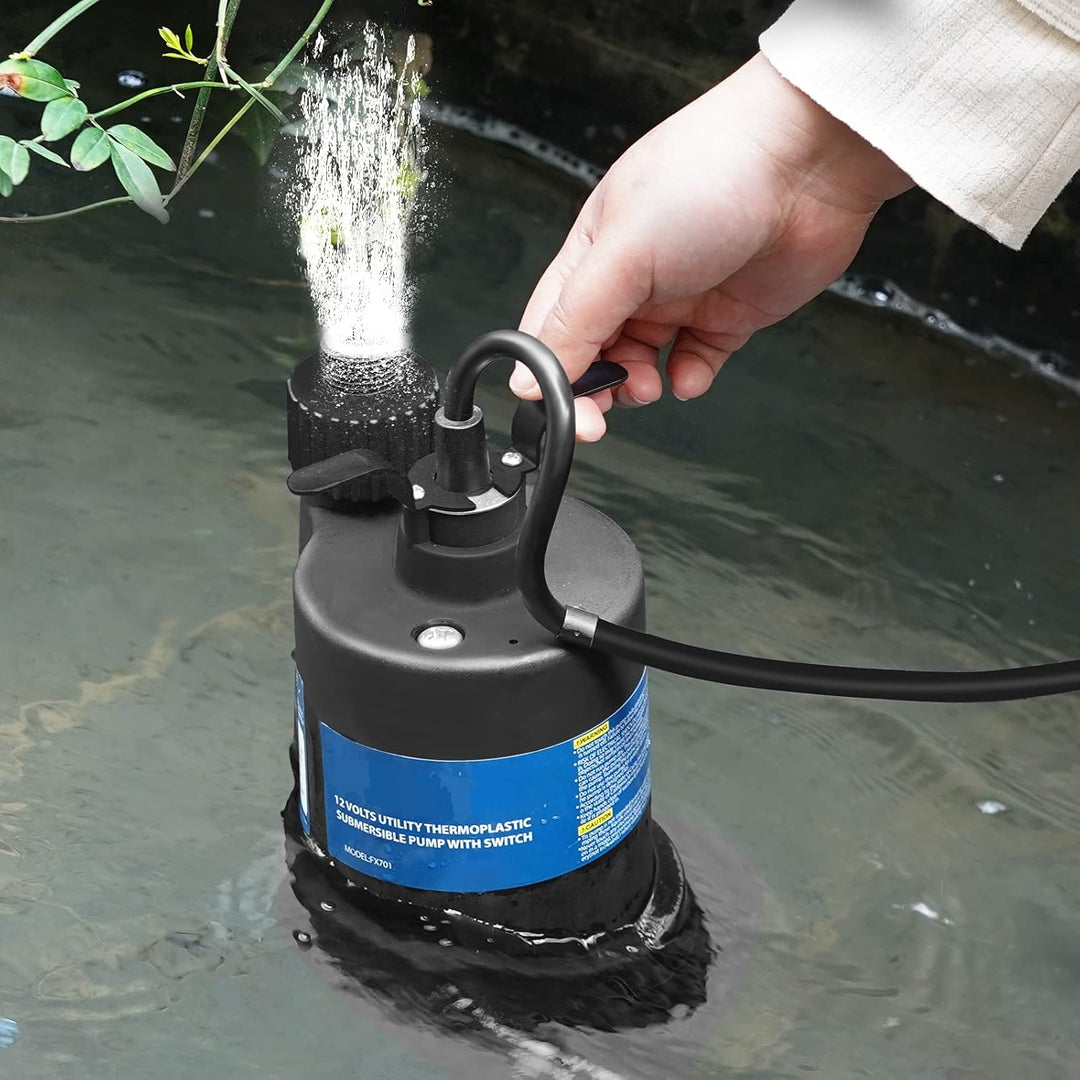 Water Pump Submersible Pump DC 12V Sump Pump 1500 GPH Utility Pump with Switch - Black - Just Closeouts Canada Inc.