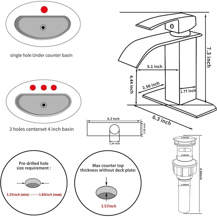 Waterfall Bathroom Faucet Single - Handle Bathroom Faucet One Hole Sink Faucet Chrome Matching with Pop Up Drain with Overflow Lavatory Faucets Basin Mixer Tap Washingroom Faucet - Just Closeouts Canada Inc.