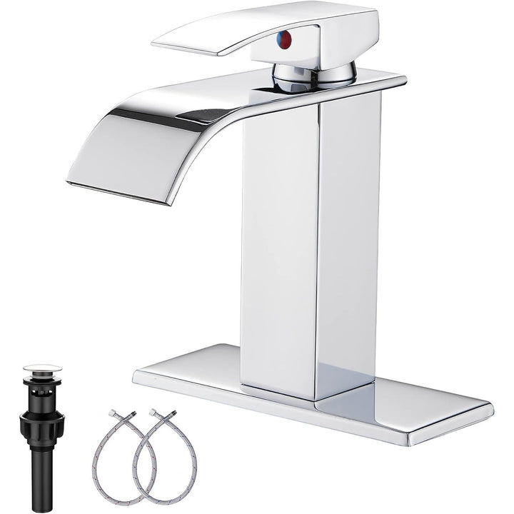 Waterfall Bathroom Faucet Single - Handle Bathroom Faucet One Hole Sink Faucet Chrome Matching with Pop Up Drain with Overflow Lavatory Faucets Basin Mixer Tap Washingroom Faucet - Just Closeouts Canada Inc.