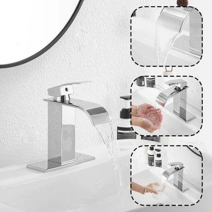 Waterfall Bathroom Faucet Single - Handle Bathroom Faucet One Hole Sink Faucet Chrome Matching with Pop Up Drain with Overflow Lavatory Faucets Basin Mixer Tap Washingroom Faucet - Just Closeouts Canada Inc.