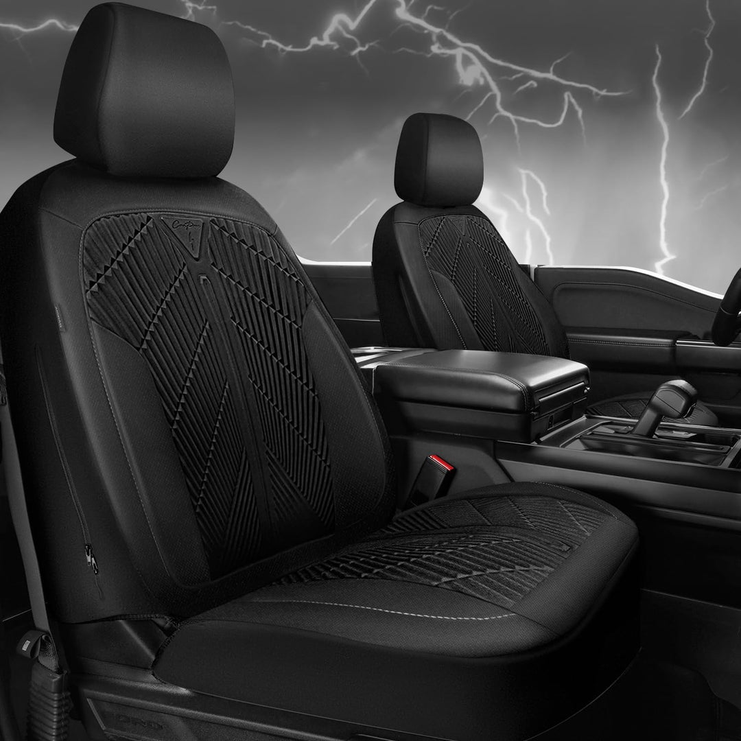 Waterproof Car seat Covers Front Seats Covers Neoprene Wetsuit, All - Weather Non - Slip Durable, Universal Fit for SUV Sedans Trucks Vans Automotive, Armrest Airbag Compatible, Emboss Black - Just Closeouts Canada Inc.