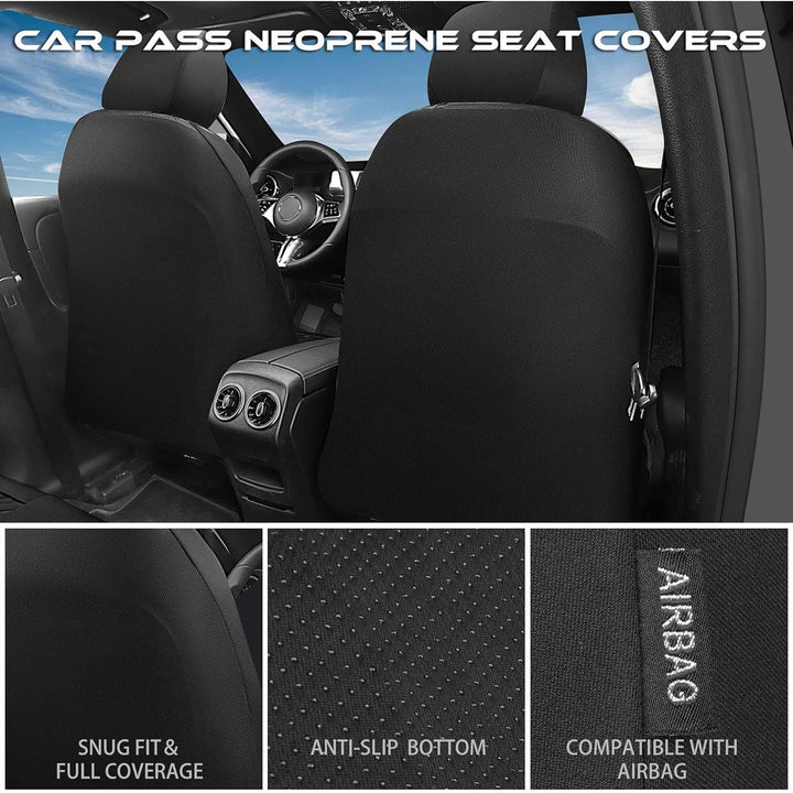 Waterproof Car seat Covers Front Seats Covers Neoprene Wetsuit, All - Weather Non - Slip Durable, Universal Fit for SUV Sedans Trucks Vans Automotive, Armrest Airbag Compatible, Emboss Black - Just Closeouts Canada Inc.