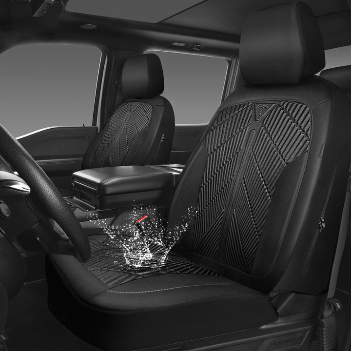 Waterproof Car seat Covers Front Seats Covers Neoprene Wetsuit, All - Weather Non - Slip Durable, Universal Fit for SUV Sedans Trucks Vans Automotive, Armrest Airbag Compatible, Emboss Black - Just Closeouts Canada Inc.