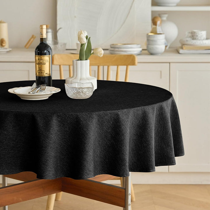 Waterproof Linen Table Cloth for Round Table, Decorative Fabric Anti-Scratch Table Cover for Dining Table and Kitchen Table (70 Inch, Round (4-6 Seats), Black) - Just Closeouts Canada Inc.X003XFT8T9