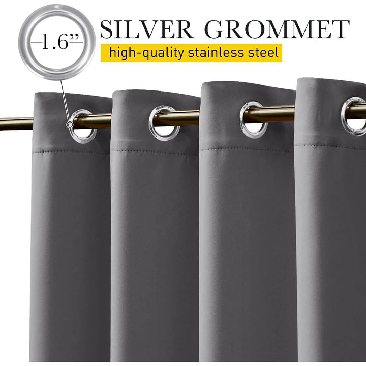 Waterproof Outdoor Curtain 2 Panels for Patio, Thermal Insulated Sun Blocking Grommet & Back Tab on Top & Bottom Blackout Drapes with Bouns Rope for Porch/Pergola/Cabana, Grey, 52 x 84 Inches - Just Closeouts Canada Inc.