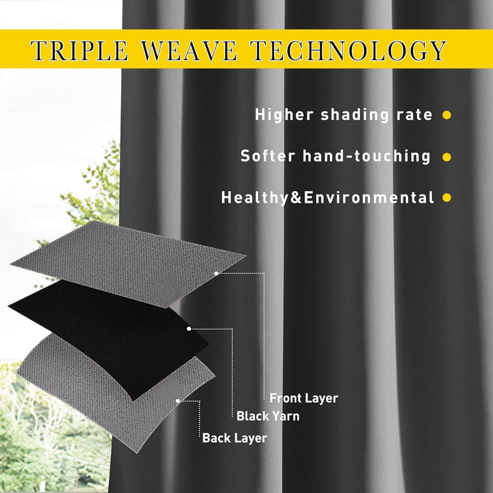 Waterproof Outdoor Curtain 2 Panels for Patio, Thermal Insulated Sun Blocking Grommet & Back Tab on Top & Bottom Blackout Drapes with Bouns Rope for Porch/Pergola/Cabana, Grey, 52 x 84 Inches - Just Closeouts Canada Inc.