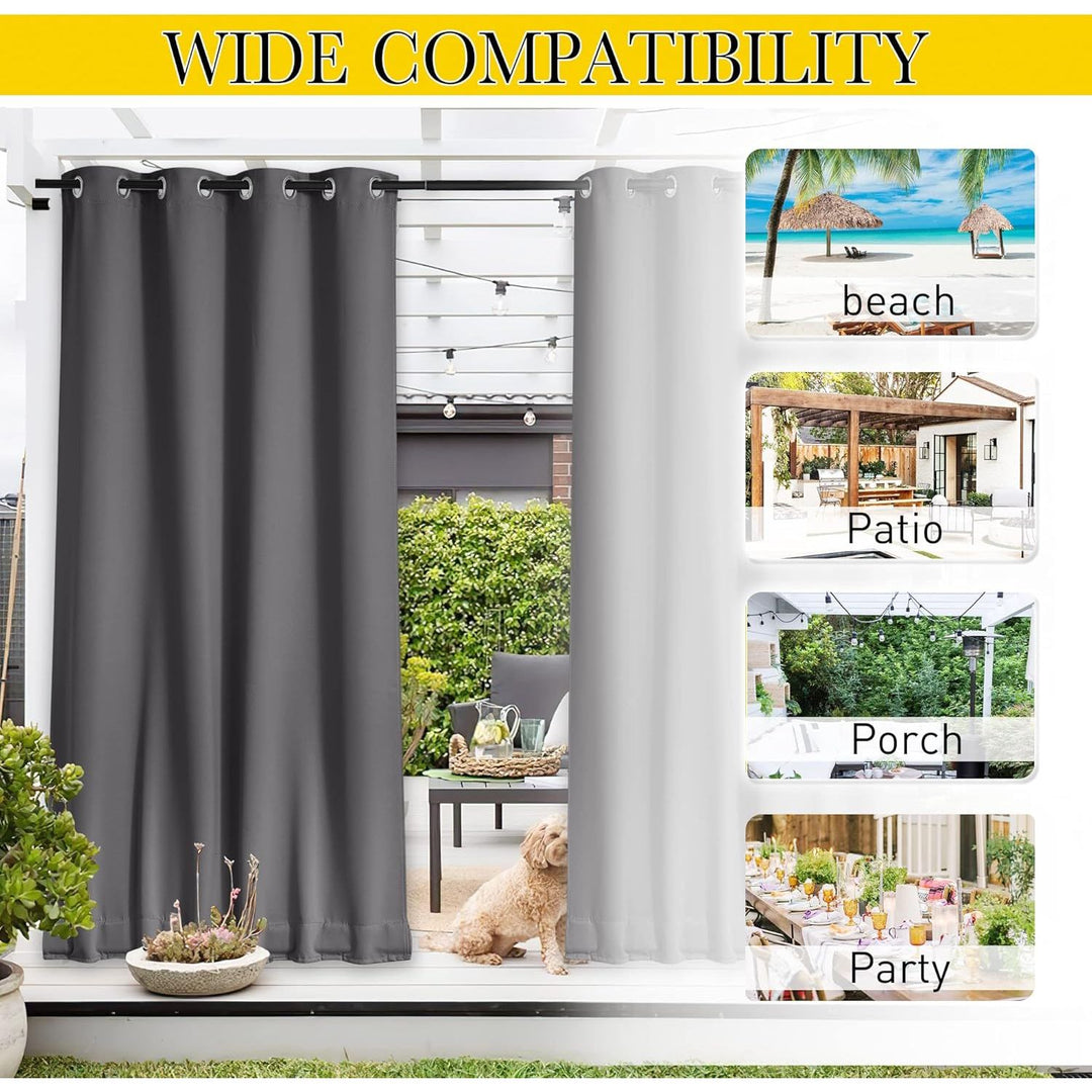 Waterproof Outdoor Curtain 2 Panels for Patio, Thermal Insulated Sun Blocking Grommet & Back Tab on Top & Bottom Blackout Drapes with Bouns Rope for Porch/Pergola/Cabana, Grey, 52 x 84 Inches - Just Closeouts Canada Inc.