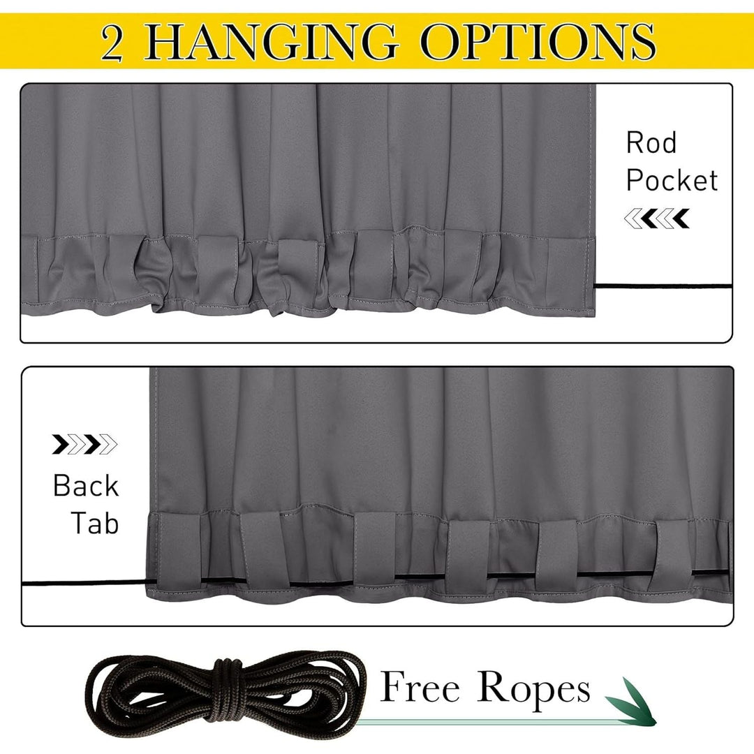 Waterproof Outdoor Curtain 2 Panels for Patio, Thermal Insulated Sun Blocking Grommet & Back Tab on Top & Bottom Blackout Drapes with Bouns Rope for Porch/Pergola/Cabana, Grey, 52 x 84 Inches - Just Closeouts Canada Inc.