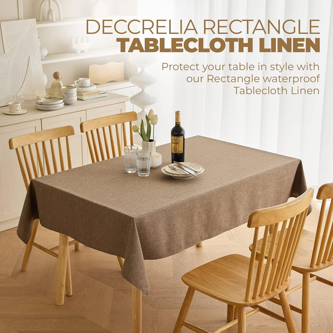 Waterproof Rectangular Linen Tablecloth for Dining Room, Rustic Farmhouse Tablecloth for Room Decor, Tablecloth for Party, Wedding, Picnics, Patio, Oblong, 52 x 70 inch (Rectangular), Coffee - Just Closeouts Canada Inc.X003KNORUT
