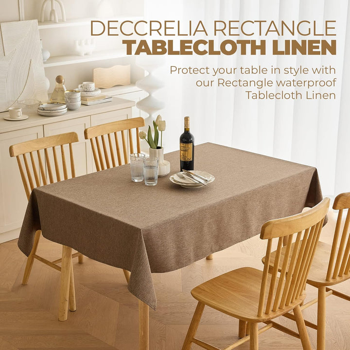 Waterproof Rectangular Linen Tablecloth for Dining Room, Rustic Farmhouse Tablecloth for Room Decor, Tablecloth for Party, Wedding, Picnics, Patio, Oblong, 52 x 70 inch (Rectangular), Coffee - Just Closeouts Canada Inc.X003KNORUT