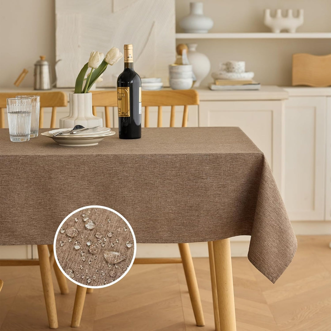 Waterproof Rectangular Linen Tablecloth for Dining Room, Rustic Farmhouse Tablecloth for Room Decor, Tablecloth for Party, Wedding, Picnics, Patio, Oblong, 52 x 70 inch (Rectangular), Coffee - Just Closeouts Canada Inc.X003KNORUT