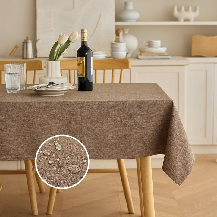 Waterproof Rectangular Linen Tablecloth for Dining Room, Rustic Farmhouse Tablecloth for Room Decor, Tablecloth for Party, Wedding, Picnics, Patio, Oblong, 52 x 70 inch (Rectangular), Coffee - Just Closeouts Canada Inc.X003KNORUT
