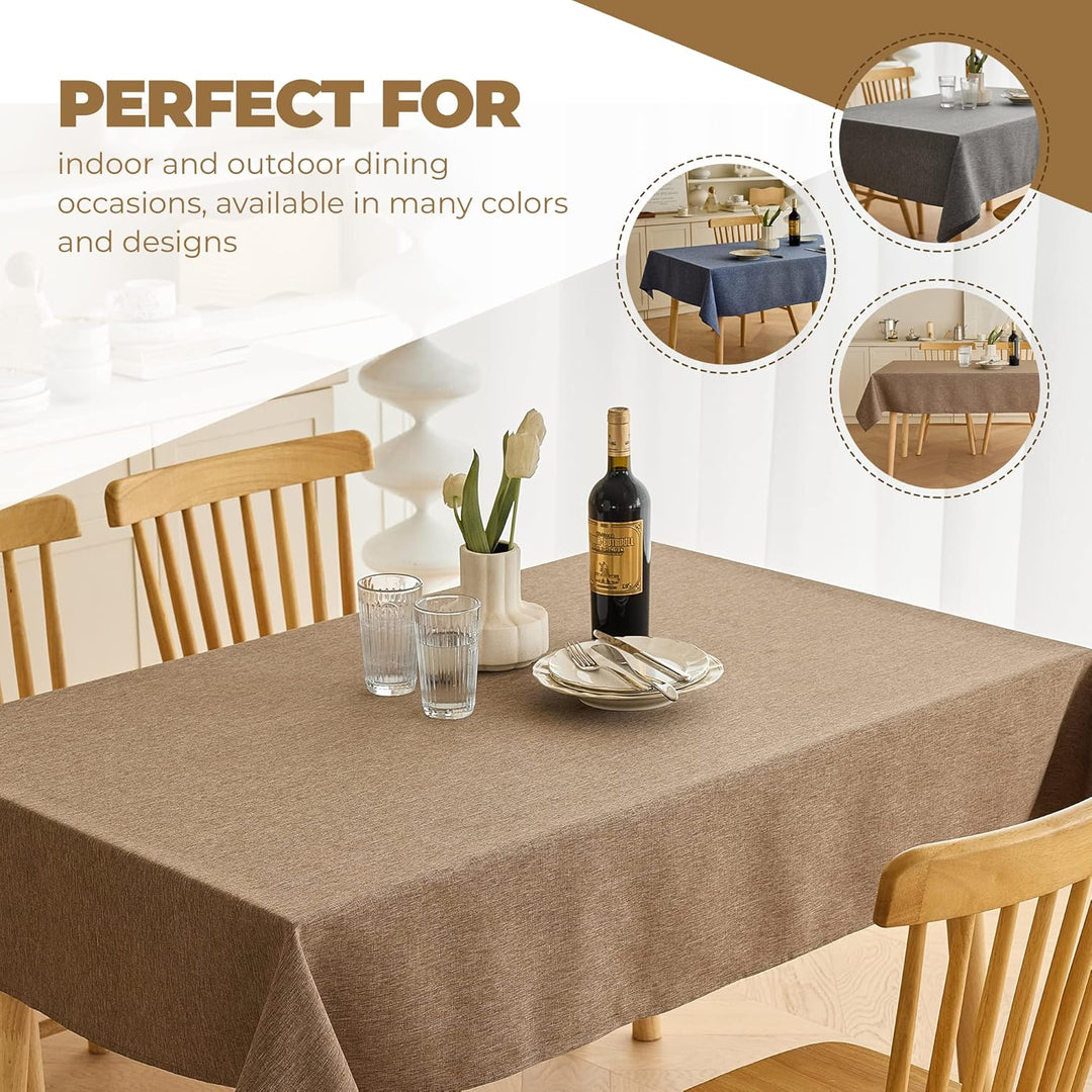 Waterproof Rectangular Linen Tablecloth for Dining Room, Rustic Farmhouse Tablecloth for Room Decor, Tablecloth for Party, Wedding, Picnics, Patio, Oblong, 52 x 70 inch (Rectangular), Coffee - Just Closeouts Canada Inc.X003KNORUT