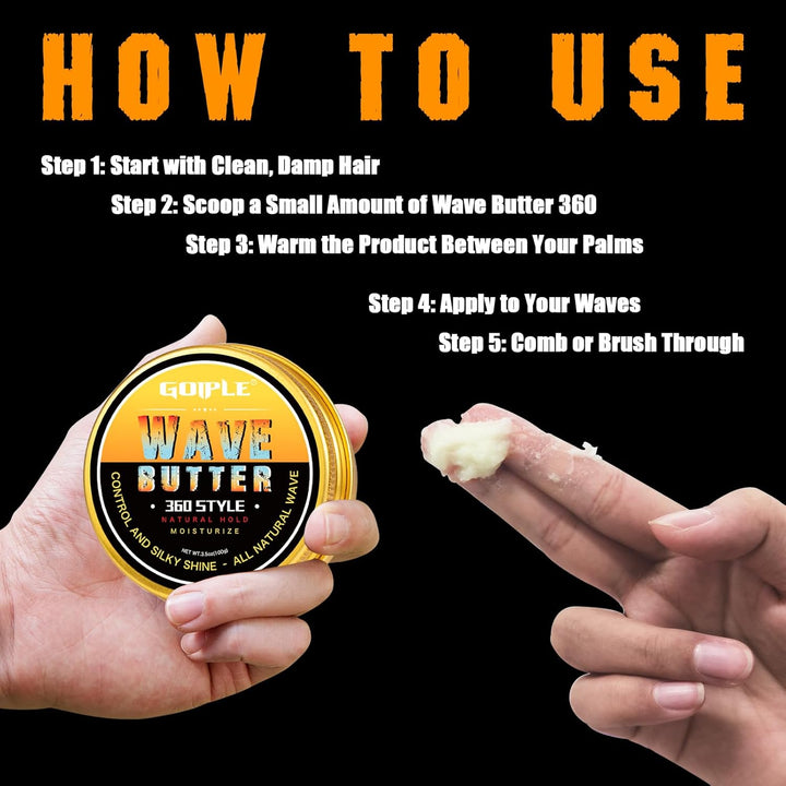 Wave Butter 360 Wave Grease for Men - Wave Butter for Layered Waves, Moisture, Control and Silky Shine - All Natural Wave Cream with Shea Butter and Beeswax for Wolfing (3.5 OZ) - Just Closeouts Canada Inc.