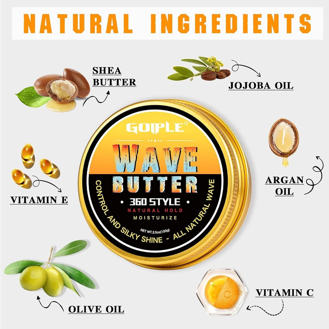 Wave Butter 360 Wave Grease for Men - Wave Butter for Layered Waves, Moisture, Control and Silky Shine - All Natural Wave Cream with Shea Butter and Beeswax for Wolfing (3.5 OZ) - Just Closeouts Canada Inc.