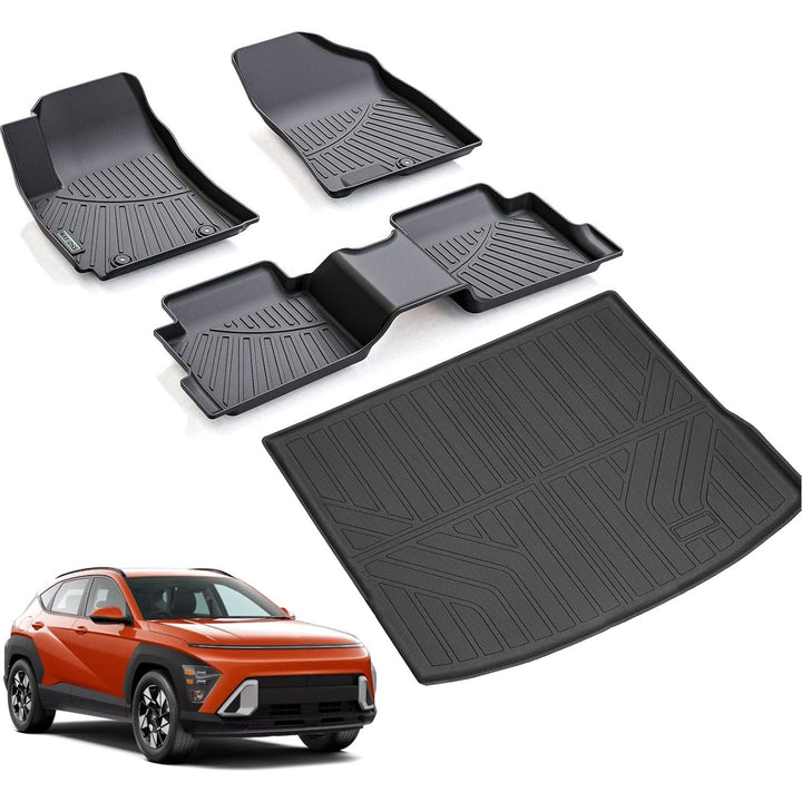 WAYIDSS Floor Mats & Trunk Mat for 2024 Hyundai KONA Electric (Electric Models Only),TPE All Weather Protection 1st & 2nd Row Car Floor Liners Front & Cargo Liners Accessories - Black - Just Closeouts Canada Inc.