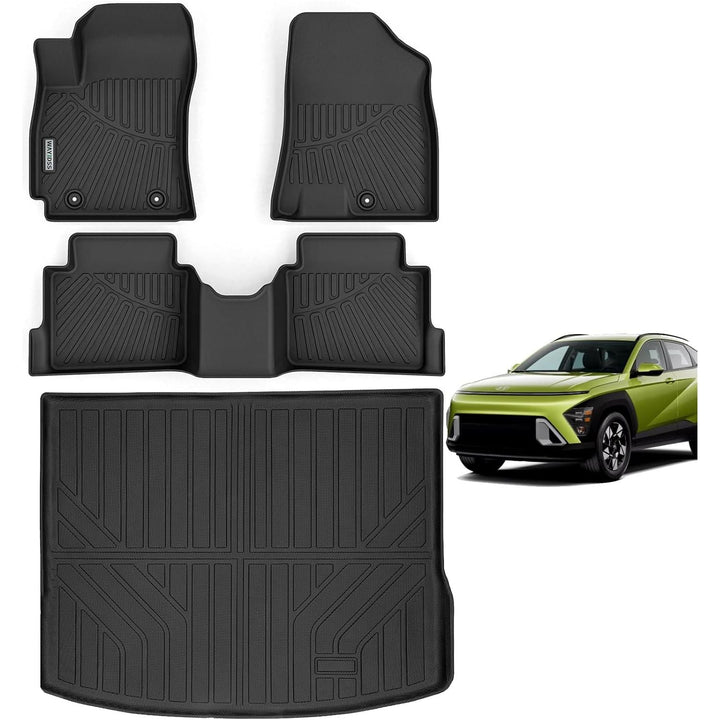 WAYIDSS Floor Mats & Trunk Mat for 2024 Hyundai KONA Electric (Electric Models Only),TPE All Weather Protection 1st & 2nd Row Car Floor Liners Front & Cargo Liners Accessories - Black - Just Closeouts Canada Inc.