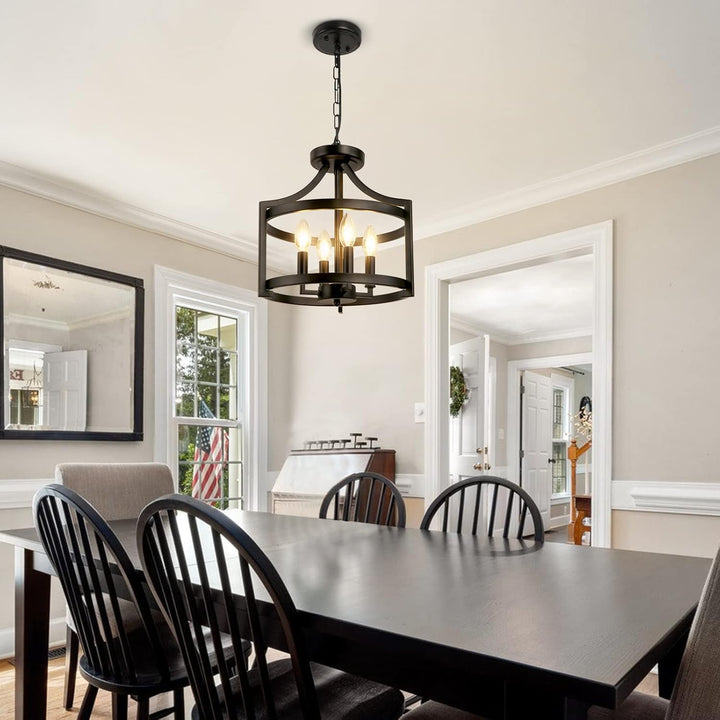 WBinDX 4 - Light Semi Flush Mount Ceiling Light Farmhouse Small Black Chandelier, Convertible Rustic Industrial Cage Pendant Lighting for Kitchen Island Dining Room Bedroom Foyer Hallway Entryway - Just Closeouts Canada Inc.