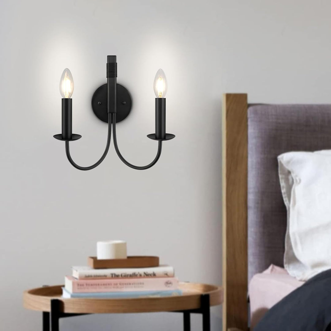 WBinDX Black Wall Sconces Lighting Indoor Wall Light Fixture, 2 - Lights Farmhouse Wall Candle Sconce, Rustic Industrial Bedroom Wall Lights for Living Room Fireplace Stairway Hallway Kitchen Porch - Just Closeouts Canada Inc.