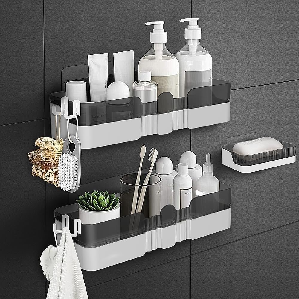 WeshyiGo 2 - Pack Shower Caddy, Separable Shower Organizer with Soap Dish and Hooks, No Drilling Double Layer Shower Shelf, Used for Bathroom and Kitchen (Black) - Just Closeouts Canada Inc.