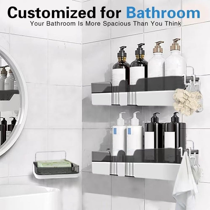 WeshyiGo 2 - Pack Shower Caddy, Separable Shower Organizer with Soap Dish and Hooks, No Drilling Double Layer Shower Shelf, Used for Bathroom and Kitchen (Black) - Just Closeouts Canada Inc.